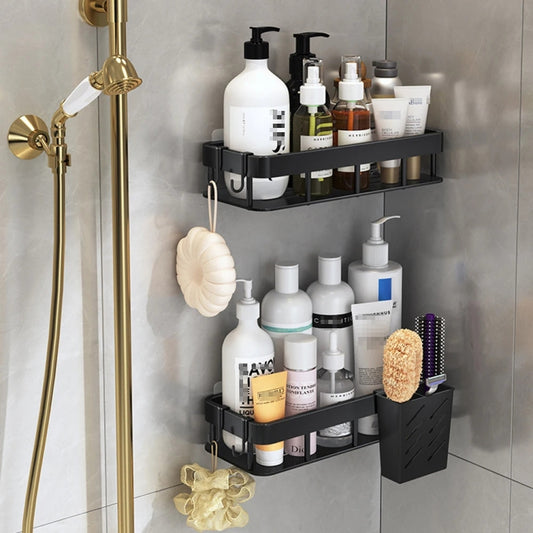 Wall-mounted Kitchen and Bathroom Storage Rack with 4 Hooks, Spec: Only Shelf by bashfashion
