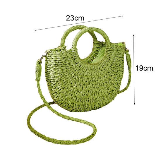 Half-moon Shape Straw Tote Bag Cross-body Woven Beach Single-shoulder Bag, Color: Green by bashfashion