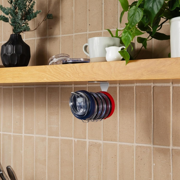 Tumbler Lid Organizer Self-Adhesive Under-Cabinet Cup Lid Storage Rack, Color: Steel Color by bashfashion