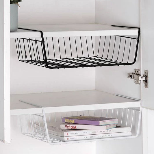 40x25x14cm Closet Organizer Metal Shelf Kitchen Cabinet Under Hanging Shelf(White) by bashfashion