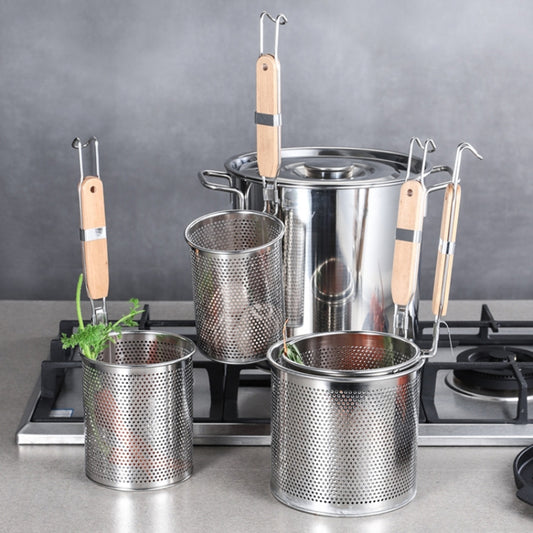Household Stainless Steel Wooden Handle Spoon Kitchen Filtering Powder Oil Leakage Frying Basket, Model: 16cm Flat Handle by bashfashion