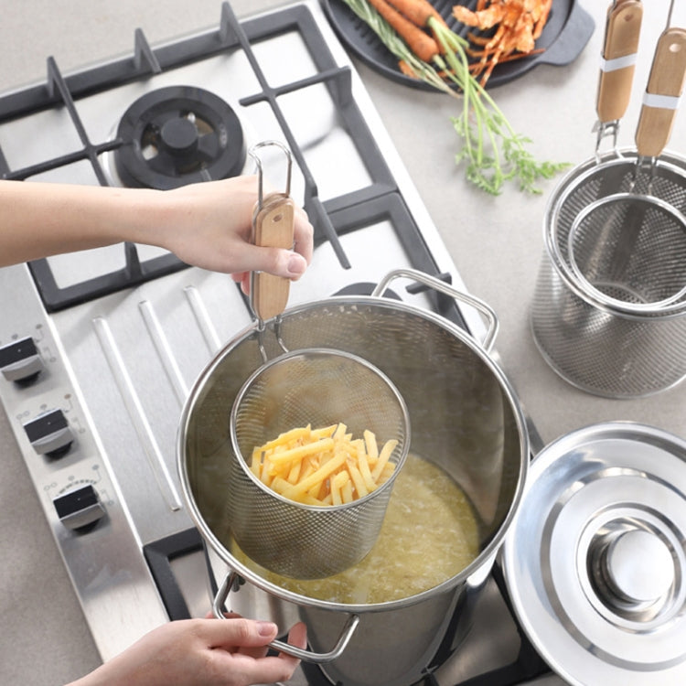 Household Stainless Steel Wooden Handle Spoon Kitchen Filtering Powder Oil Leakage Frying Basket, Model: 18cm Round Handle by bashfashion