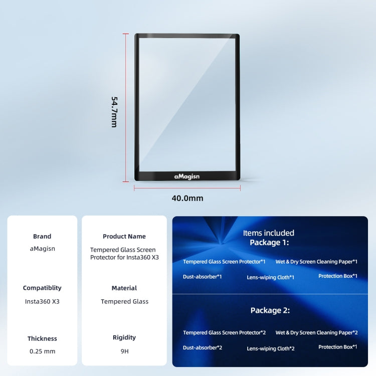 For Insta360 X3 aMagisn Screen Tempered Film Protection Sports Camera Accessories, Specification: 2sets by aMagisn