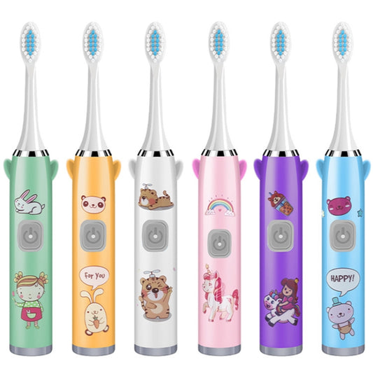 USB Charging Fully Automatic Ultrasonic Cartoon Children Electric Toothbrush, Color: White with 1 Head by bashfashion