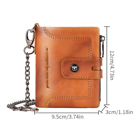 BULL CAPTAIN 088 RFID Anti-Theft Zipper Buckle Multi-Card Slot Cowhide Vertical Wallet(Yellow) by BULL CAPTAIN