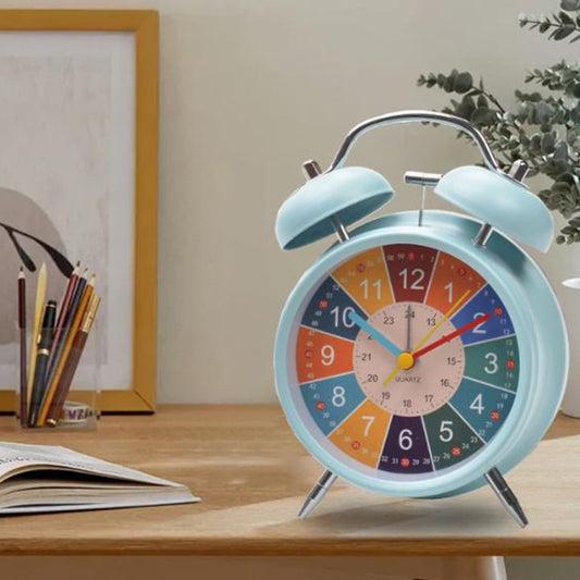 4 inch Early Learning Dual Ring Round Alarm Clock Student Bedside Metal Alarm Bell(Blue) by bashfashion