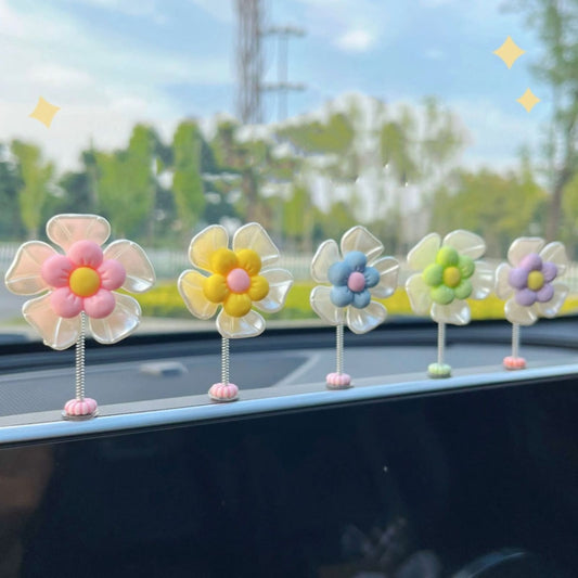 5pcs /Set Cute Cartoon Flower Car Shaking Ornament Car Dashboard Decoration, Style: Green Leaf Transparent by bashfashion
