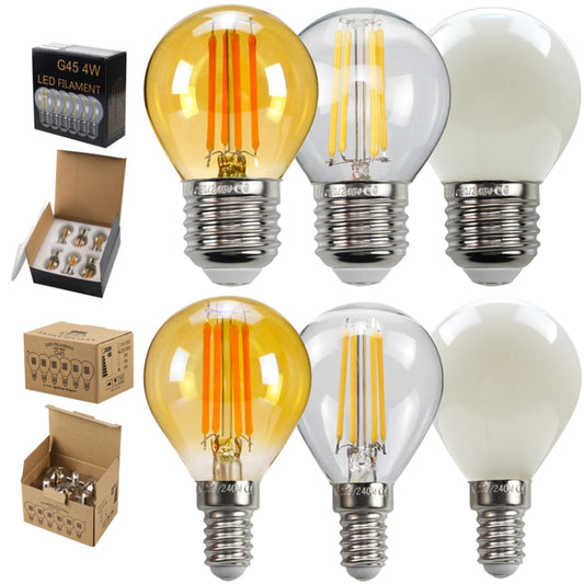 6pcs /Box G45 Bulb LED Lamp Fixture Illuminator Vintage Filament Lights, Style: Transparent Large Screw(220V 4W) by bashfashion