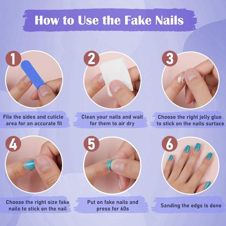 24pcs /Box Short Press On Nails Bling Aurora Nail Galaxy Blue Glitter Fake Nails(W1079) by bashfashion