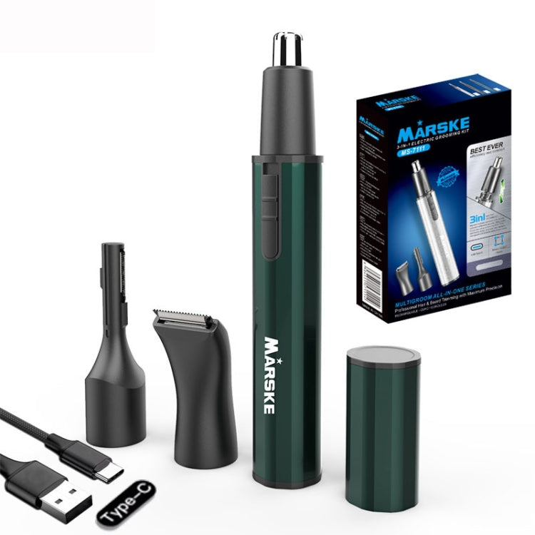 MARSKE MS-7111 3 In 1 Electric Nose Hair Trimmer Type-C Rechargeable Grooming Instrument(Black) by MARSKE