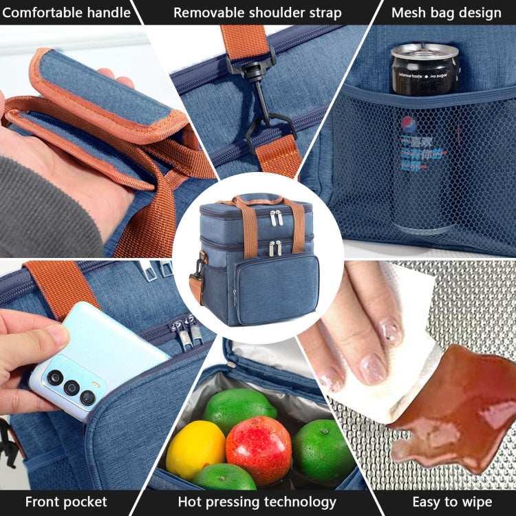 Double Layer Insulated Lunch Bag Large Capacity Food Cooler Bag with Shoulder Strap(Navy Blue) by bashfashion