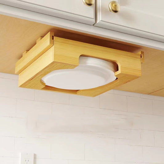 9-inch Paper Plate Dispenser Under Cabinet Bamboo Plates Holder Kitchen Storage Rack 24 x 26.5 x 6.5(White) by bashfashion