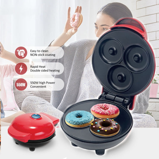 350W Mini Donut Maker Machine Can Make 3 Doughnuts 220V EU Plug(Red) by bashfashion