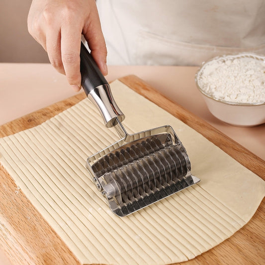 304 Stainless Steel Pusher Multifunctional Noodle Sword Thickening Kitchen Noodle Cutter, Style: Black Color Wood Handle 2.5mm by bashfashion