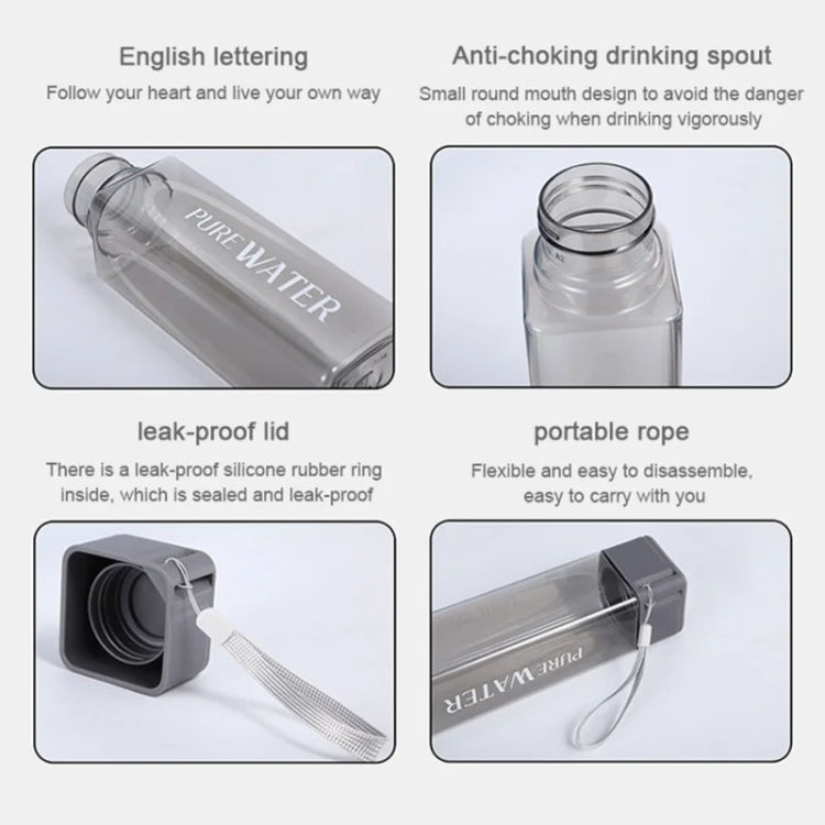 500ml Simple Square Mug Portable Leak-Proof Plastic Cup Sports Camping Bottle(Grey) by bashfashion