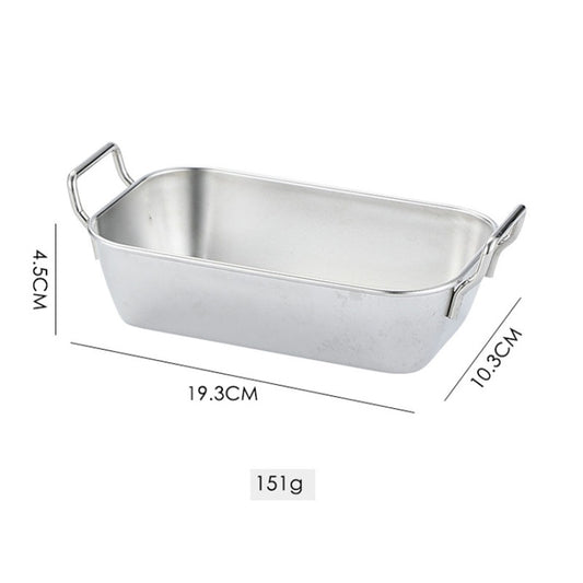 304 Stainless Steel With Double Ear Snack Tray Fried Chicken Chips Cold Dishes Candy Snacks Tray, Size: Large Square (Silver) by bashfashion