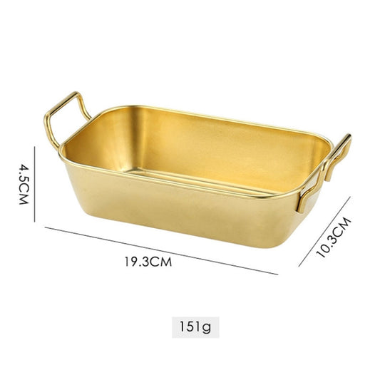 304 Stainless Steel With Double Ear Snack Tray Fried Chicken Chips Cold Dishes Candy Snacks Tray, Size: Large Square (Gold) by bashfashion
