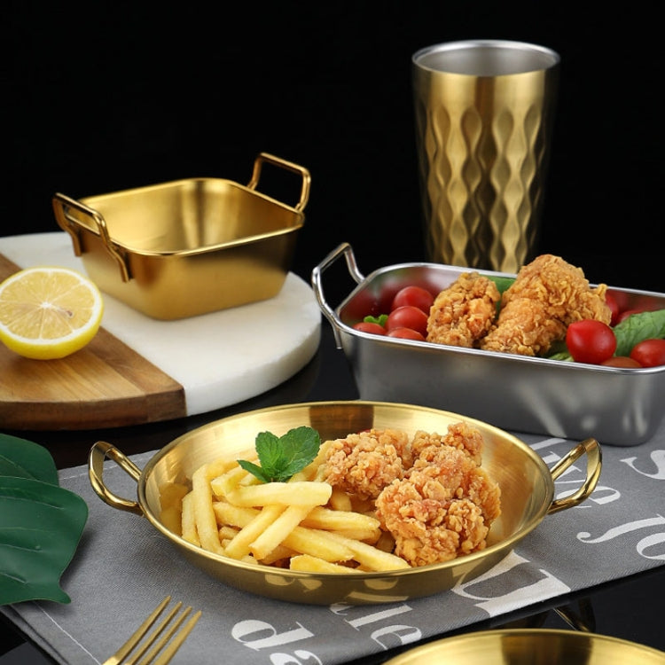 304 Stainless Steel With Double Ear Snack Tray Fried Chicken Chips Cold Dishes Candy Snacks Tray, Size: 15cm Round (Gold) by bashfashion
