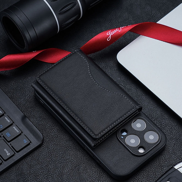 Tri-fold Magnetic Leather Wallet Card Holder for iPhone 15/14/13/12 Series(Black) by bashfashion