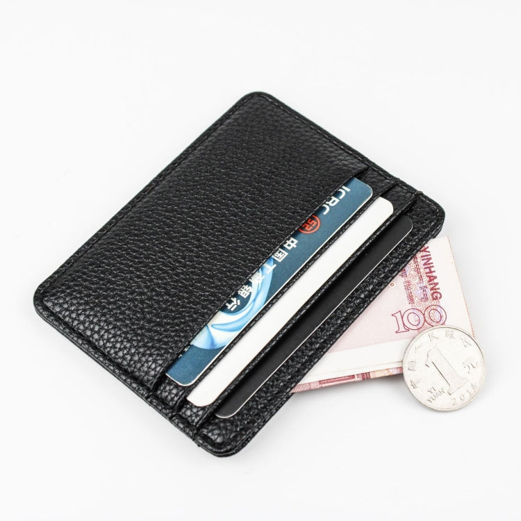 Lychee Pattern Multi-Card Slot Mini Card Holder Ultra-thin Coin Purse(Black) by Pieru