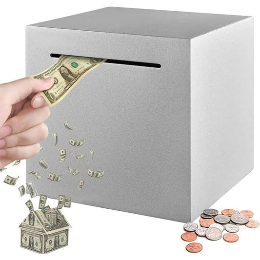 12x12x12cm Stainless Steel Money Box Only In, No Export Adult Children Savings Box by bashfashion