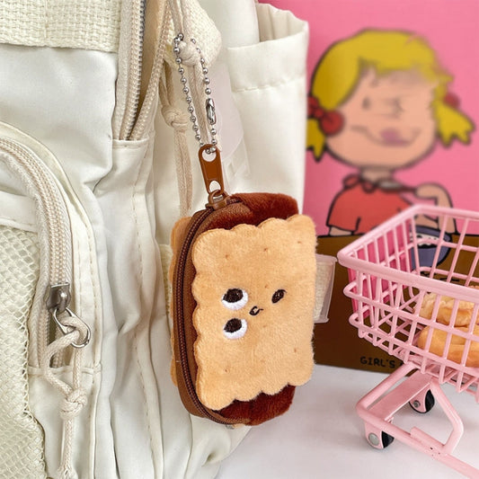8.5x6cm Cartoon Cute Crooked Mouth Cookie Plush Coin Purse Data Cable Lipstick Storage Bag by bashfashion