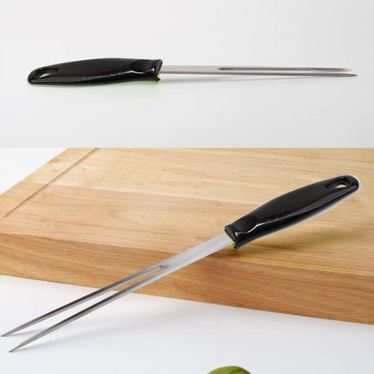 Outdoor Stainless Steel Barbecue Fork Food PP Handle Meat Spork(Black) by bashfashion