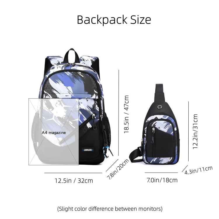 2 In 1 Men Backpack Lightweight Outdoor Daypack Boys Bookbag With Chest Bag, Spec: Blue Honeycomb by bashfashion