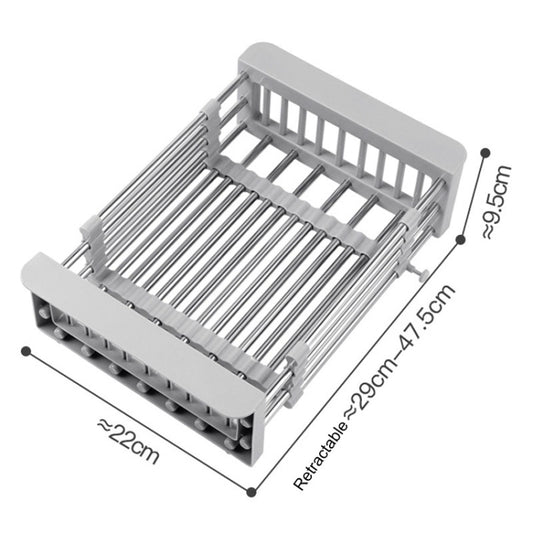 Kitchen Drainage Rack Stainless Steel Retractable Sink Shelf Flatware Storage Organizer, Specification: Large Gray by bashfashion