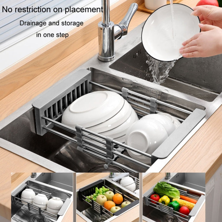 Kitchen Drainage Rack Stainless Steel Retractable Sink Shelf Flatware Storage Organizer, Specification: Large Gray by bashfashion