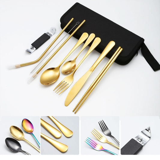 Portable Stainless Steel Cutlery Set Outdoor Picnic Knife And Fork Tool With Storage Bag, Style: A Model Silver by bashfashion