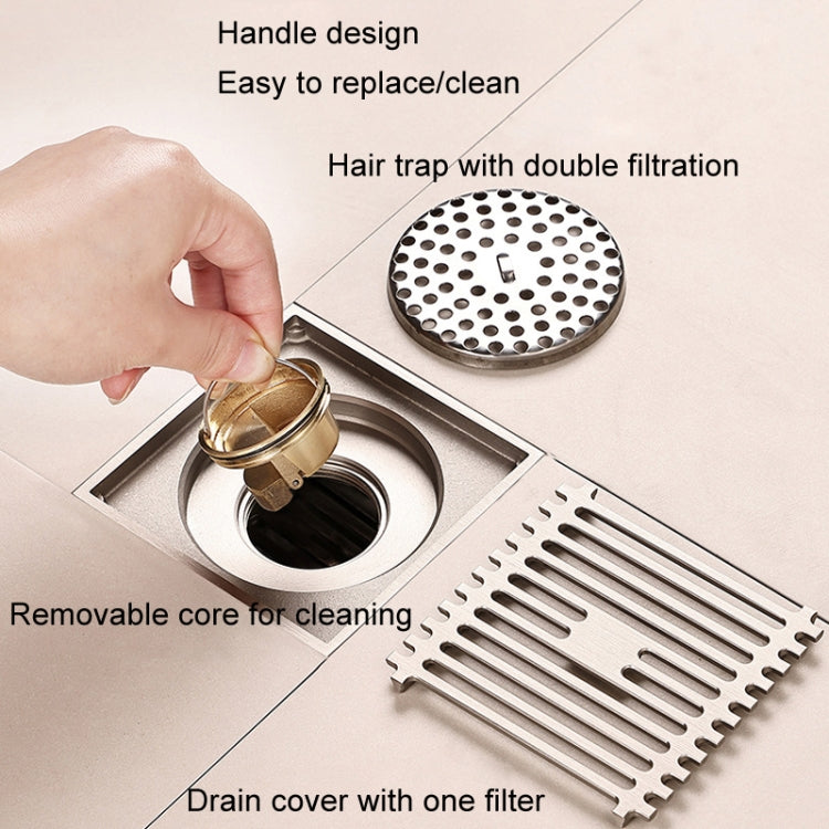 All Copper Brushed Anti-Odor Floor Drain Gravity Copper Core Bathroom Floor Drain, Specification: Square Fine Sculpture Single Use by bashfashion