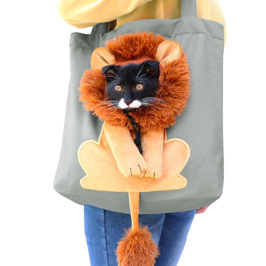 Canvas Expandable Little Lion Shape Cat Bag Small Dog Handbag, Size: Small (Dark Gray) by bashfashion