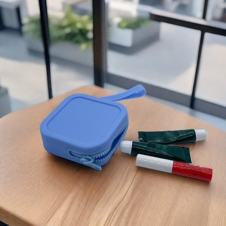 Silicone Change Storage Small Square Bag Lipstick Bank Card Earphone Zipper Storage Bag(Blue) by bashfashion