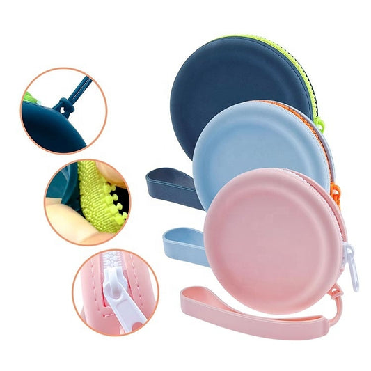 Circular Pet Snack Coin Purse Zipper Silicone Earphones Storage Bag(Sky Blue) by bashfashion