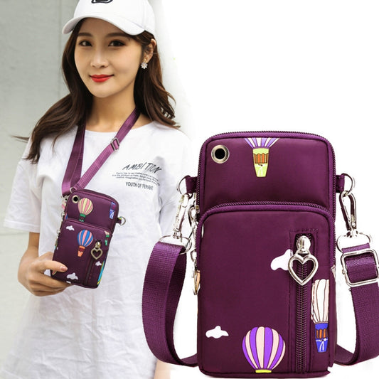 Crossbody Mobile Phone Bag Vertical Wallet Wrist Pouch With Arm Band for Women, Style: Purple Balloon by bashfashion