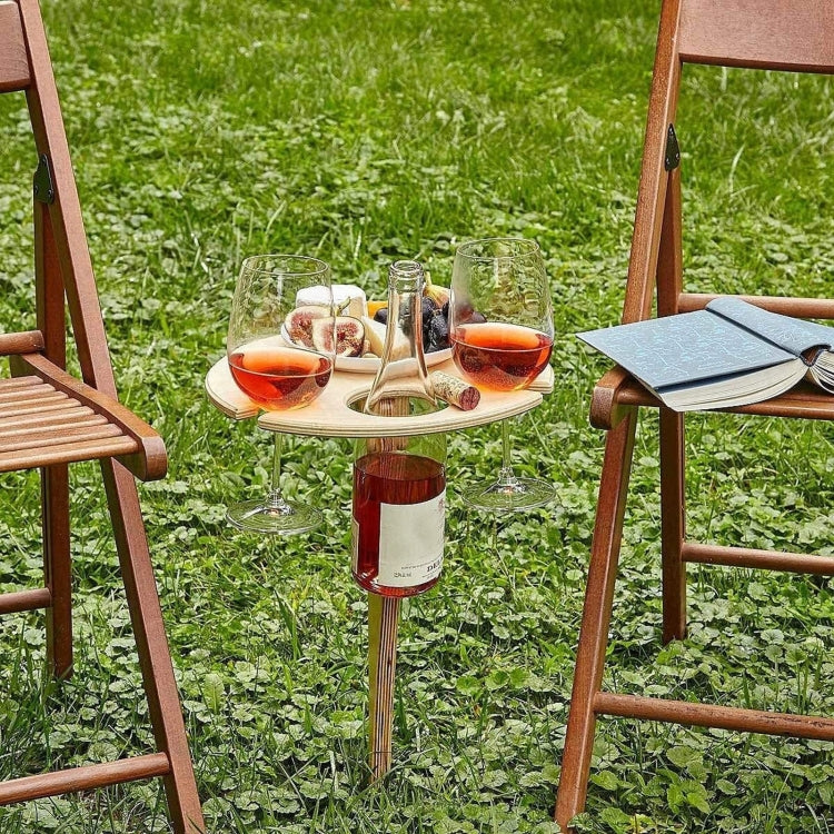 Wooden Lawn Folding Wine Table Outdoor Picnic Inserted Wine Rack Diameter 24cm by bashfashion