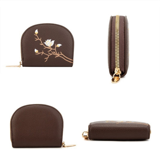 Semicircular Embroidery Large Capacity Multi-card Slot ID Card Holder(Coffee) by bashfashion