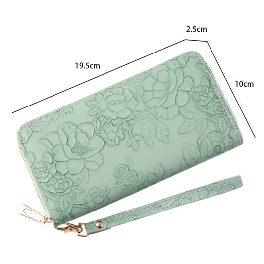 Large Capacity Embossed Long Zippered Wallet with Multiple Card Slots(Camel) by bashfashion