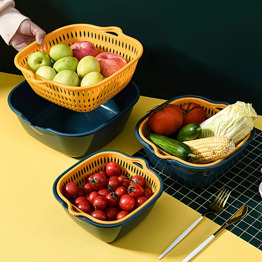 8 In 1 Drain Basket Double-Layer Vegetable Washing Basket Fruit Basin(Gray White) by bashfashion