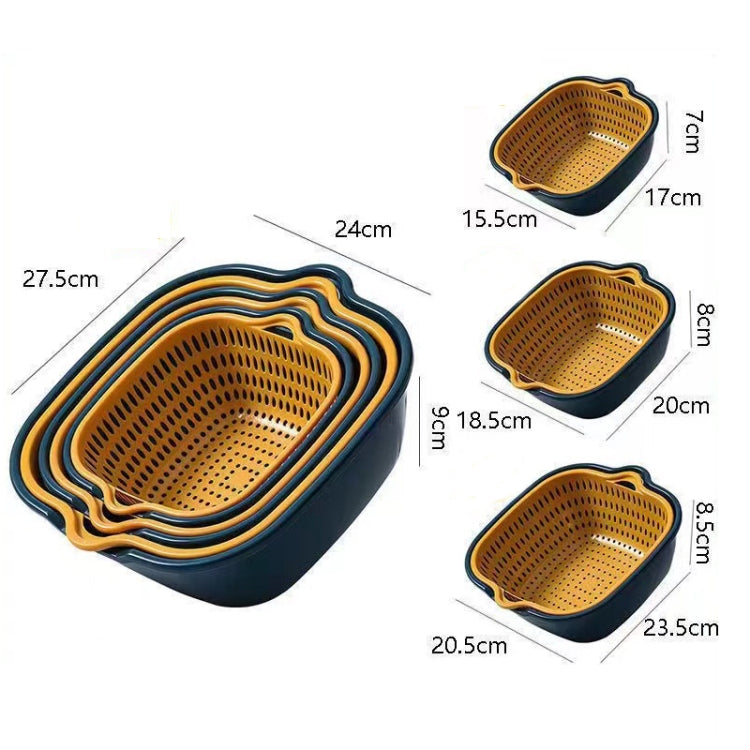 8 In 1 Drain Basket Double-Layer Vegetable Washing Basket Fruit Basin(Blue and Yellow) by bashfashion