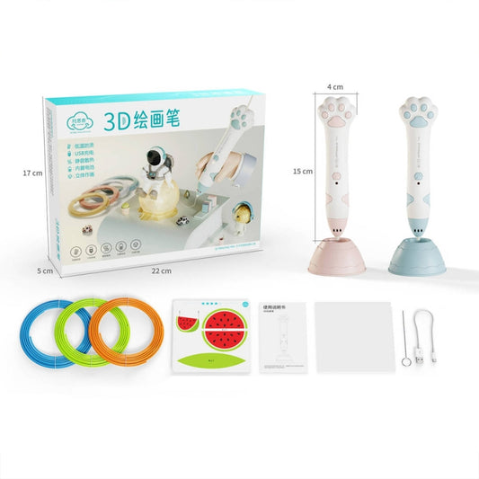 Cat Claw USB Charging Low Temperature 3D Printing Pen Children DIY Graffiti 3D Painting Pen(Mint Green) by bashfashion