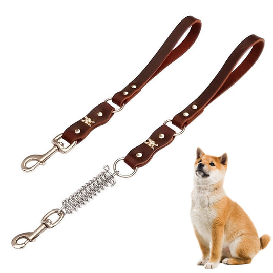 Leather Dog Leash Pet Tow Rope Chain, Style: With Spring(Coffee) by bashfashion