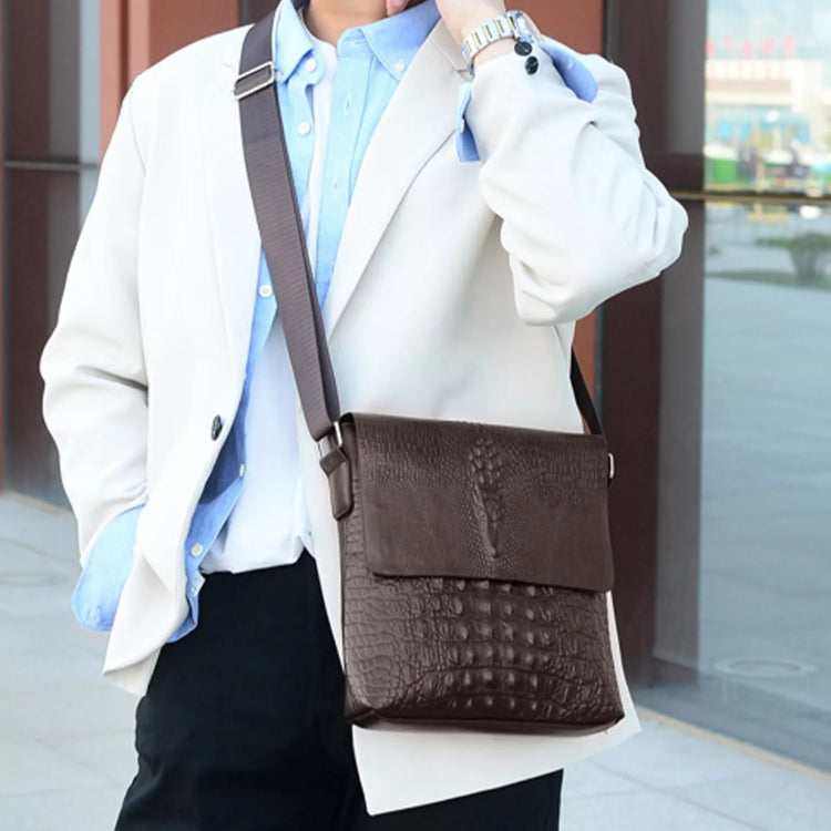 Men Vertical PU Leather Shoulder Bag Water-Repellent Casual Briefcase(Black) by bashfashion