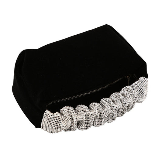 Velvet With Rhinestones Evening Bag Ladies Banquet Evening Clutch Bag(Black) by bashfashion