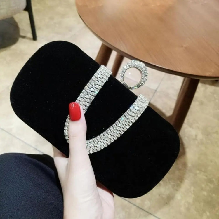 U-Shape Embellished Evening Bag Ladies Banquet Evening Clutch Bag(Black) by bashfashion