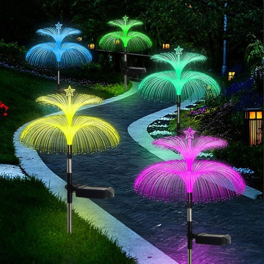 Solar Optical Fiber Jellyfish Lights Outdoor LED Waterproof Garden Decoration Ambiance Light, Style: Stars (Transparent Tube) by bashfashion