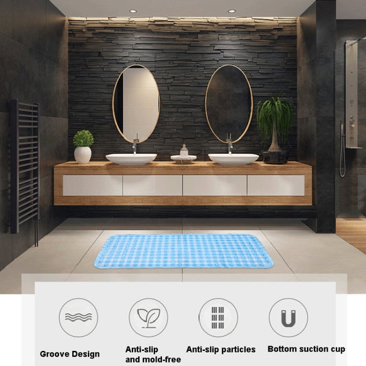 Non-slip Bath Mat Diamond Cut Bathtub Mats With Drain Holes And Suction Cup 88 x 40cm(Clear Blue) by bashfashion