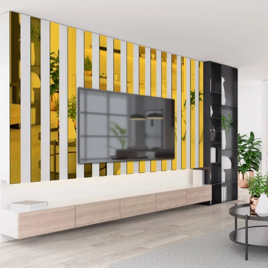 10pcs 2x100cm 3D Mirror Wall Stickers Beautiful Edge Decorative Strip Living Room TV Background Decorative Self-adhesive Beltline Sewing(Silver) by bashfashion