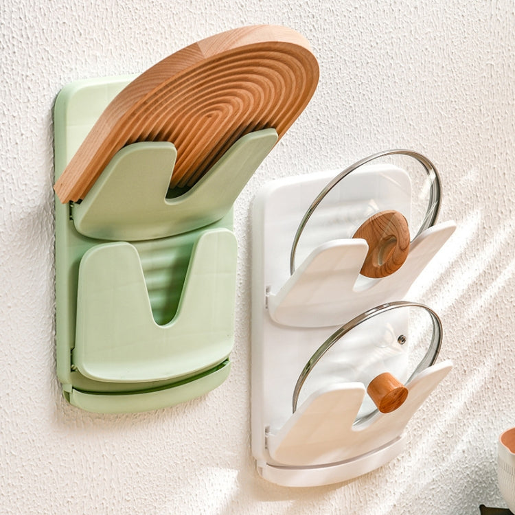 Wall Mounted Pot Lid Holder Kitchen Double Layer Multifunctional Folding Rack(White) by bashfashion